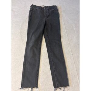 Madewell High Rise Skinny Jeans Faded Black  Fly Raw Hem Denim 27 Rise 10.5